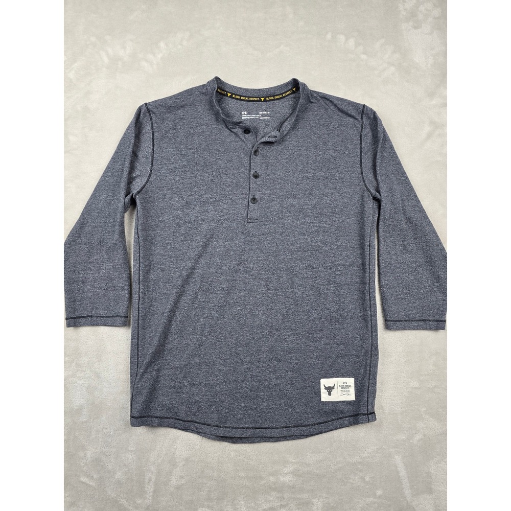 Under Armour Project Rock Henley Shirt Mens M Gray HeatGear 3/4 Sleeve